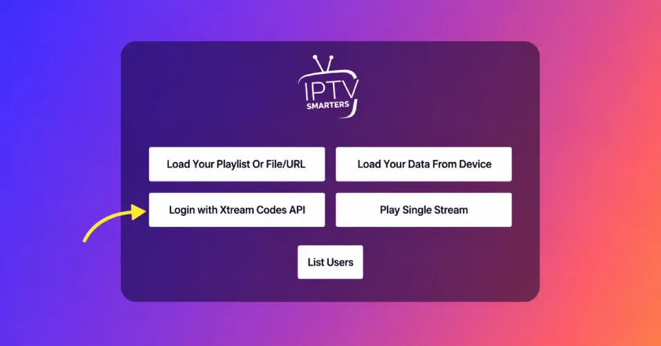 Écran de connexion Xtream Codes dans IPTV Smarters Pro
