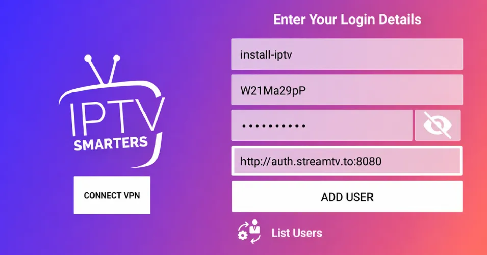 Champs Xtream Codes à remplir sur Smart TV