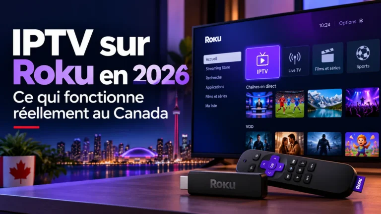 IPTV sur Roku en 2026 au Canada avec téléviseur et appareil Roku